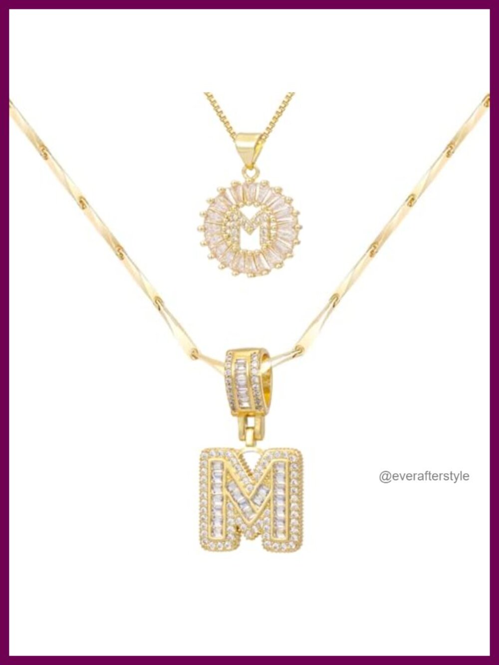 14K Gold Plated Initial Pendant Necklace Set, Personalized Letter Monogram